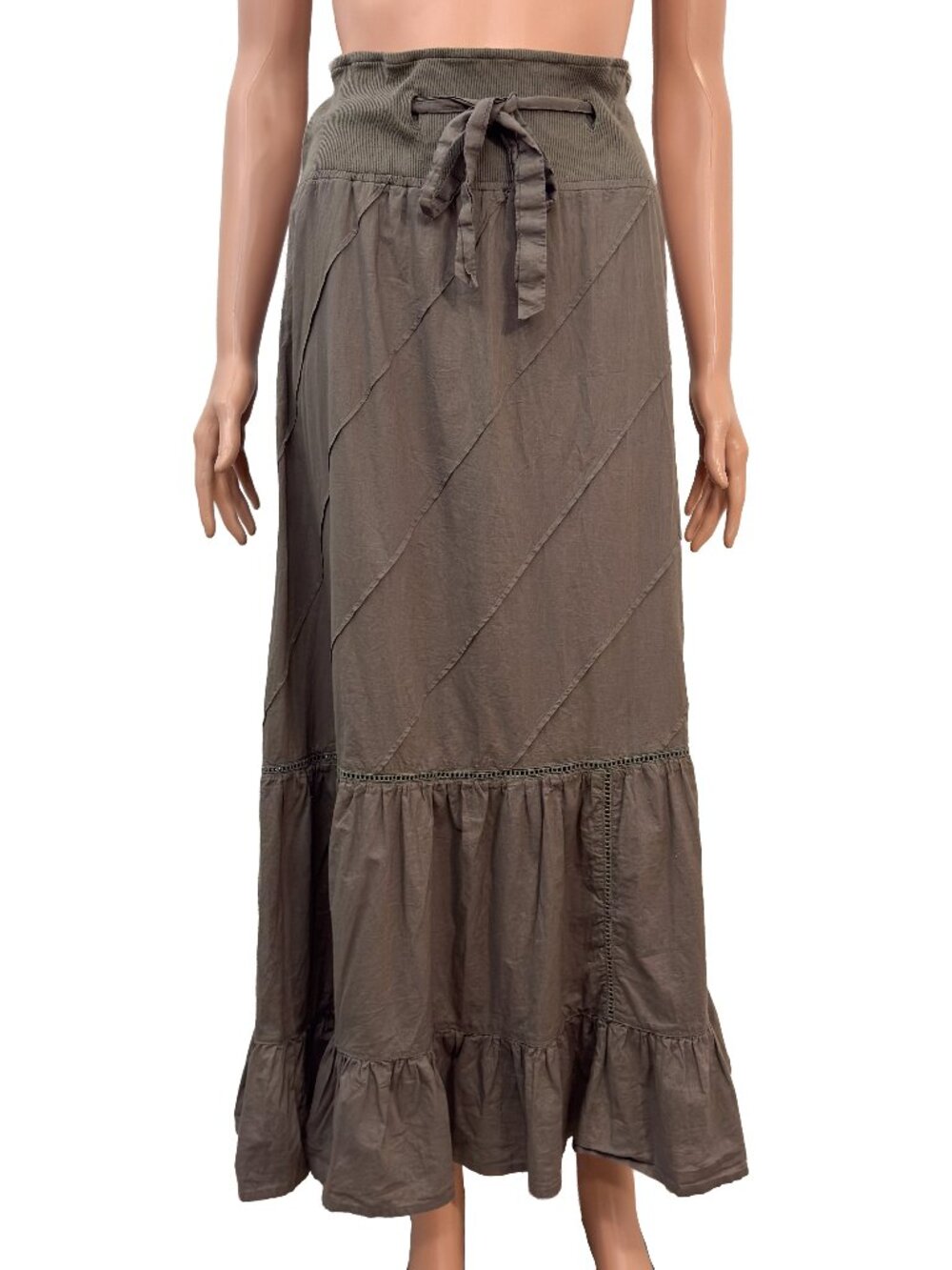 Romeo & Juliet Couture Olive Green Cotton Tiered Maxi Skirt Women’s Medium
